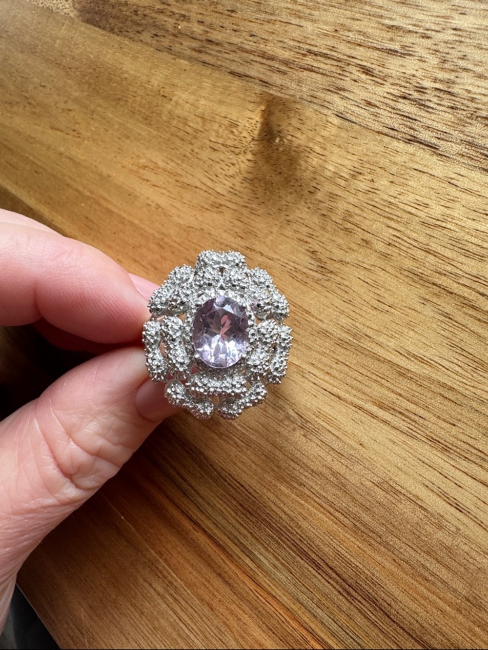 Elegant Pink Crystal Floral Cocktail Ring - Women Jewelry